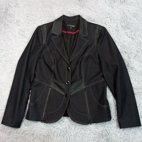 Conrad C‎  Collection Womens Blazer Jacket Black 10 Stretch Pockets Lined Coat - Picture 1 of 14